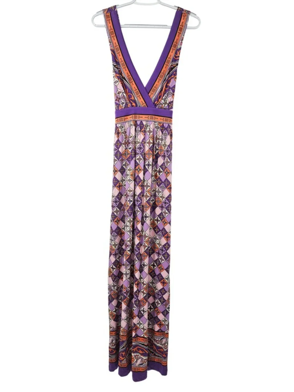 Tory Burch Geometric Silk Maxi Dress Purple Women's Size S Preppy Boho Summer